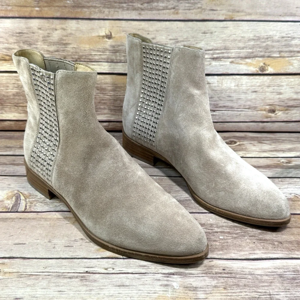 Diane von Furstenberg DVF Womens Jena Sand Taupe Studded Chelsea Boots 9M